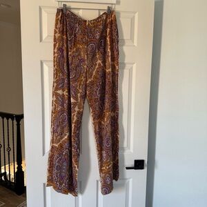 L'Academie Purple and Brown Paisley Wide Leg Pants
